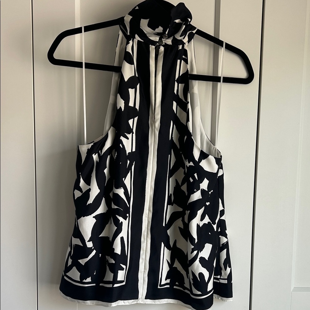Theory Georgette Black and White Silk Printed Halter Top | M - Picture 4 of 7